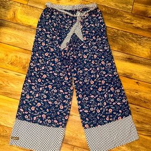 Matilda Jane Pants Womens Medium Blue Floral Belted Comfy Lightweight Wide Leg